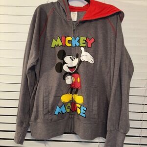 Mickey Mouse Full Zip Hoodie Sweatshirt Gray Size 2XL‎